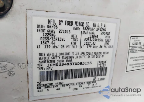 1996 Ford Explorer z USA, uszkodzony, nr VIN 1FMDU34X8TUD85153